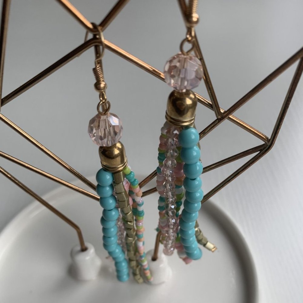 Pastel Beaded Tassel Earring